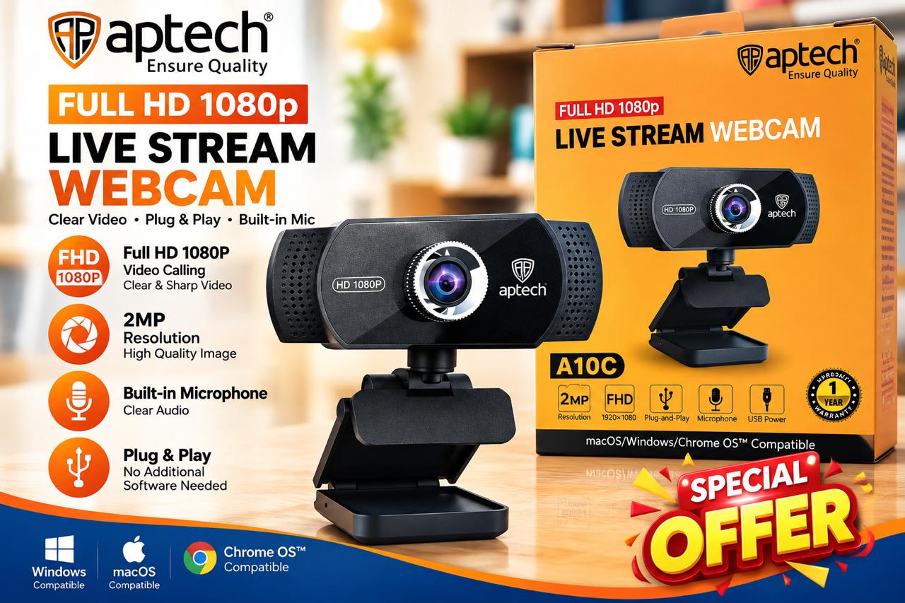 Aptech A10C 1080p Webcam With Built-in Mic